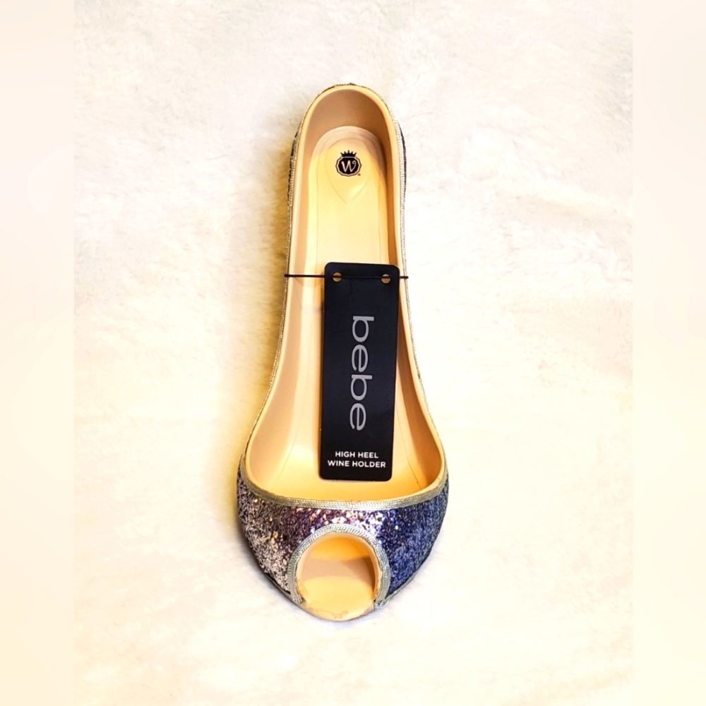 Bebe Silver Sparkly High Heel Wine Bottle Holder
